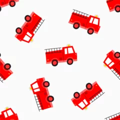 Zelfklevend Fotobehang Cute cartoon Fire truck - vecrtor seamlees pattern for kids © webmuza