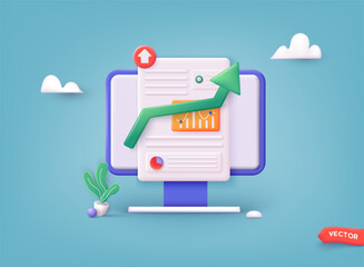 Business data analysis. Stock investment exchange. Financial statistics. Financial report chart, data analysis, and web development concept. 3D Web Vector Illustrations.