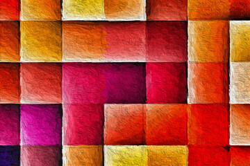 Colorful abstract mosaic with a rough texture background. Colored square pattern background. Picture for creative wallpaper or design art work. Backdrop have copy space for text.