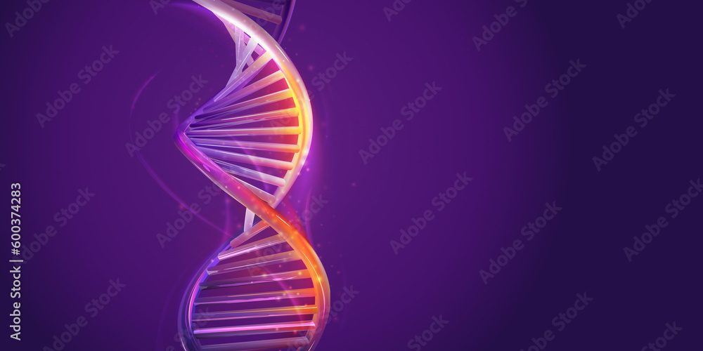 Poster dna double helix structure on a violet background.