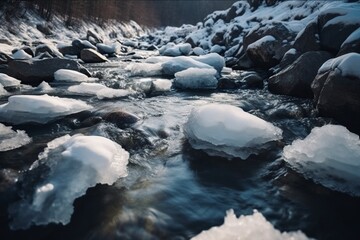 illustration,winter mountain ice currents,generative ai.