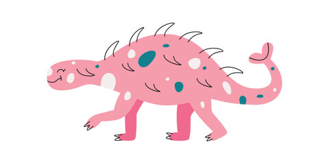Flat hand drawn vector illustration of ankylosaurus dinosaur