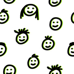 Hand-drawn smiley faces seamless pattern 
