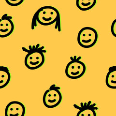 Hand-drawn smiley faces seamless pattern 
