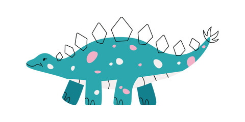 Flat hand drawn vector illustration of stegosaurus dinosaur
