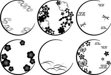 和柄のフレーム6種セット　ブラック