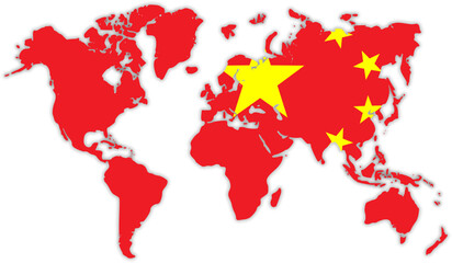 china flag on globe maps - with blured shadow