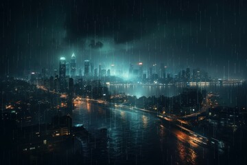 Urban night rain city. Generate Ai