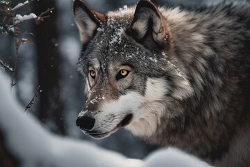 Fototapeta premium Winter forest wolf eyes. Generate Ai