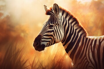 Fototapeta na wymiar Zebra closeup sunset. Generate Ai