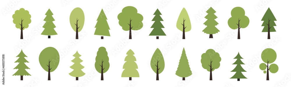 Leinwandbilder green tree vector icon set. wood with leaf natural collection in flat style. tree simple different l