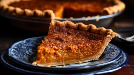 Sweet potato pie: A Southern American dessert similar to pumpkin pie, but made with mashed sweet potatoes, eggs, and spices. Generative AI Art Illustration