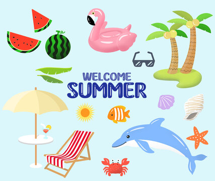 summer icon illustration, 여름 아이콘 일러스트