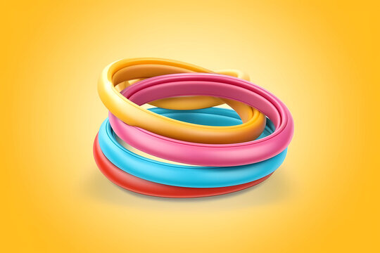 A stack of colorful rubber bands on a yellow background. Generative AI