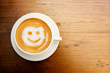 Smile of latte coffee isolate on white background.(Top view)
