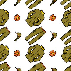 Seamless pattern flat drawings of hiking, camping