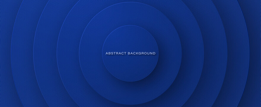 Abstract dark blue background of geometric round shapes on top of each other with thin light lines.