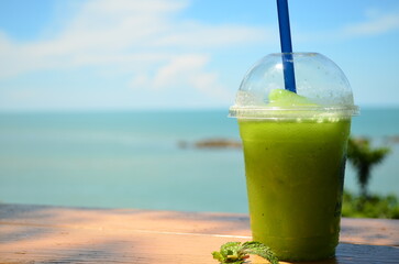 Drink refreshing juices on a new day with sea views. Fruit juices make you healthy and strong. Get vitamins from fruit juices that you can make yourself.