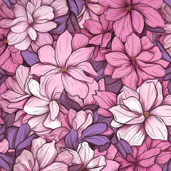 Pink flowers illustration  , Seamless pattern with pink flowers background.