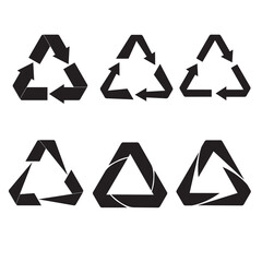 recycle icon set of triangle shape, six options isolated on white background