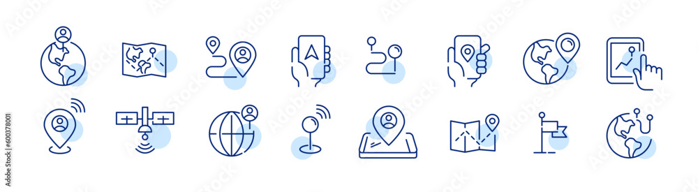 Aufkleber location map pointer, gps tracker, direction and navigation icons. pixel perfect, editable stroke ic
