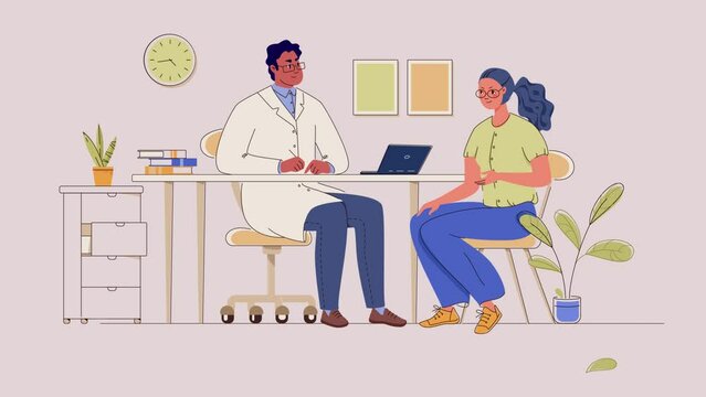 Animated Doctor and patient Discussing sickness and disease, 2D flat animation