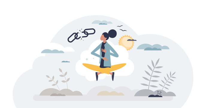 Stress reduction techniques for inner calm or relaxation tiny person concept, transparent background. Be happy with anxiety and anxious management.