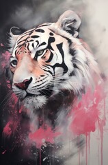 Abstract portrait of a white tiger. Generative AI.
