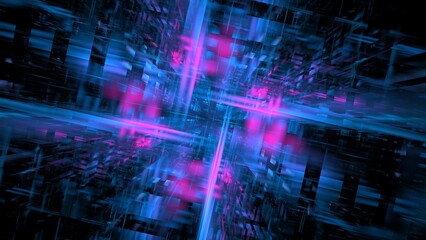 Fototapeta premium Abstract holographic iridescent neon wall in motion dark background. Gradient design element for banners, backgrounds, wallpapers and covers. 3d render