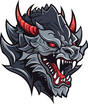 Angry Dragon head, vector logo, icon illustration mascot, t-shirt design, isolated