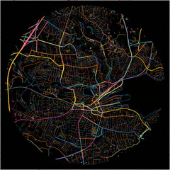 Colorful Map of Kolding with all major and minor roads.