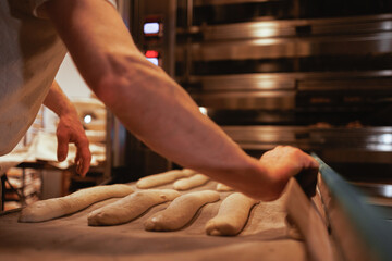 Organic Bakery - details of baker baking bread