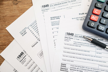 United States Tax forms background for individual tax return. Business and Tax concept.