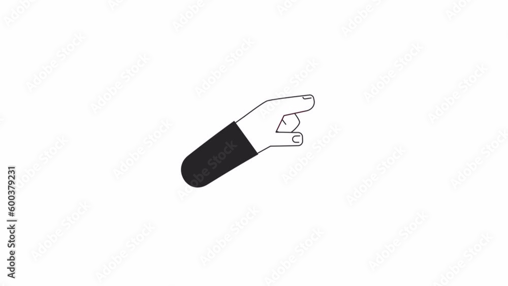 Poster animated bw index finger side touch. tapping with forefinger. pointing isolated 2d flat monochromati