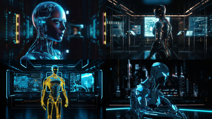 Fototapeta premium Metaverse is a digital platform that represents the future of the AI industry, incorporating robots, digital technology. Generative AI