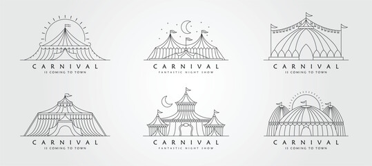 set of circus tent line art logo vector design, carnival symbol illustration template design. - obrazy, fototapety, plakaty
