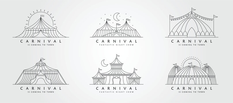 set of circus tent line art logo vector design, carnival symbol illustration template design.