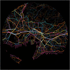 Colorful Map of Toulon, Var with all major and minor roads.