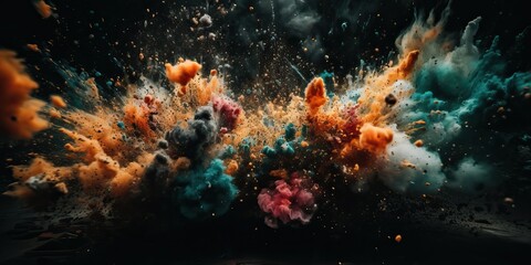 Obraz na płótnie Canvas Colorful explosion, with orange, pink and blue fumes, generative ai