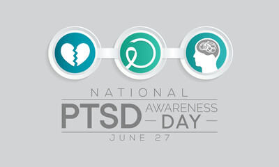 PTSD awareness day is observed every year on June 27. Post-traumatic stress disorder is a psychiatric disorder that may occur in people who have experienced or witnessed a traumatic event. vector art