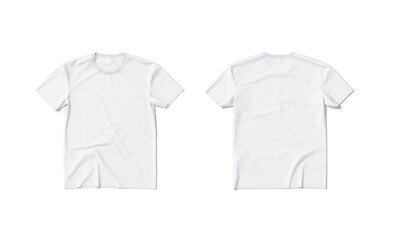 Blank white t-shirt mockup flat lay, front and back, isolated