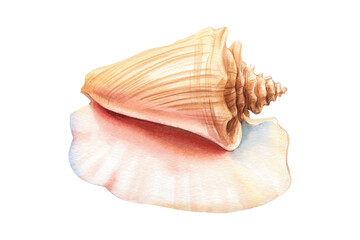 Watercolor seashell isolated  background. Hand drawn illustration. Realistic sea shell for design.