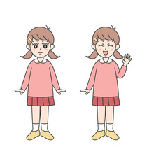 立っているかわいい女の子のイラストセット