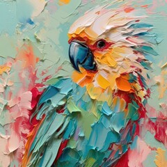 Parrot colorful artistic abstract impressionism oil painting style, ai generative © lublubachka