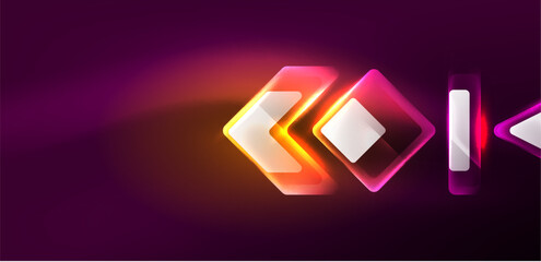 Neon glowing techno lines and arrows, hi-tech futuristic abstract background template