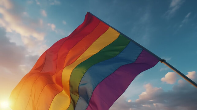 lgbti gay rainbow flag with colorful colors and flying with the wind AI generative image 
