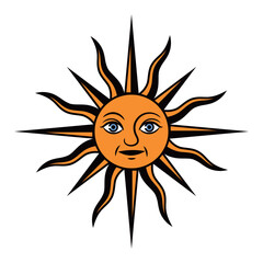 顔のあるレトロ太陽アイコン