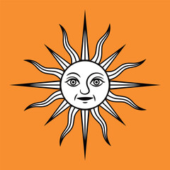 顔のあるレトロ太陽アイコン