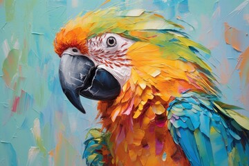 Parrot colorful artistic abstract impressionism oil painting style, ai generative © lublubachka