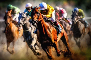 Fotobehang Horse racing sport game, ai generative © lublubachka